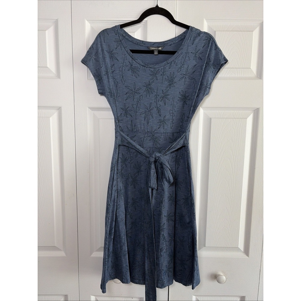 Toad&Co Rosemarie Dress Womens Size S Blue Botanical Print Tencel Cotton Tie